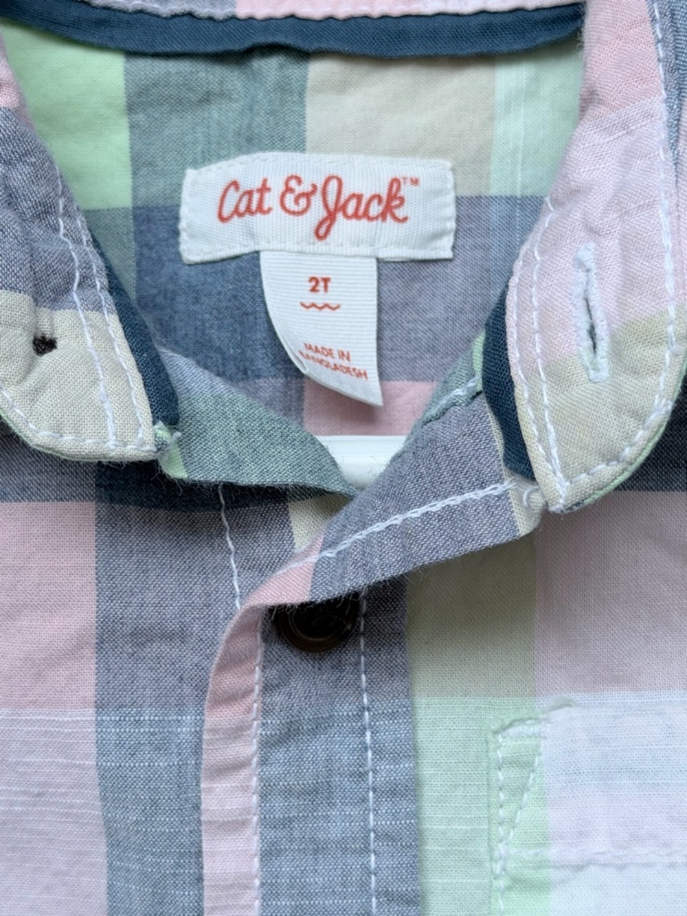 Cat & Jack Pastel Plaid Button-Down Shirt in Pink, Green, Gray - Picture 2 of 3